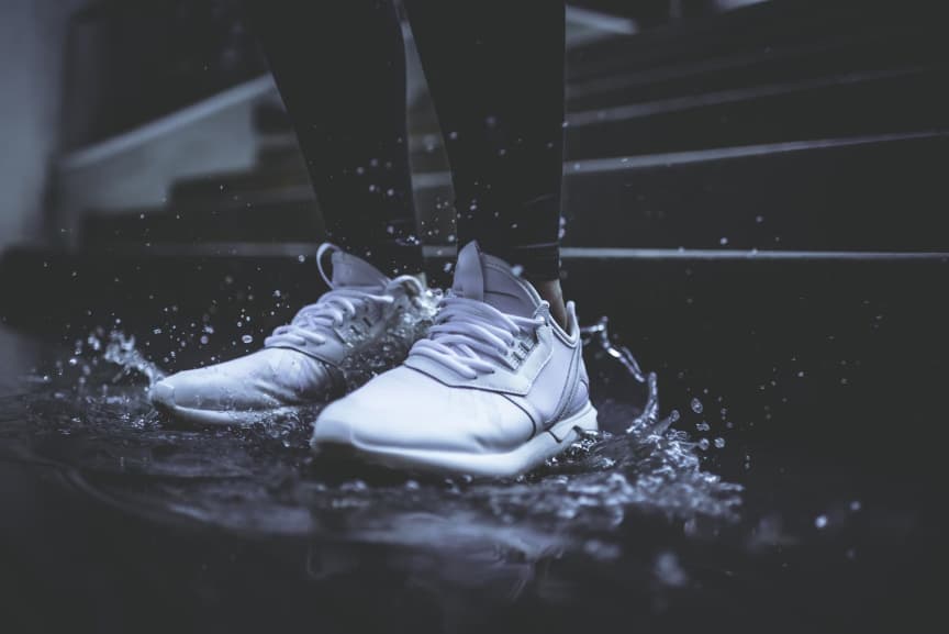 White shoes in the rain